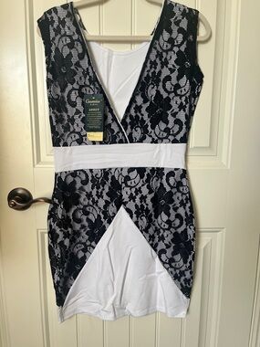 Black & White Lace Panel Mini Dress